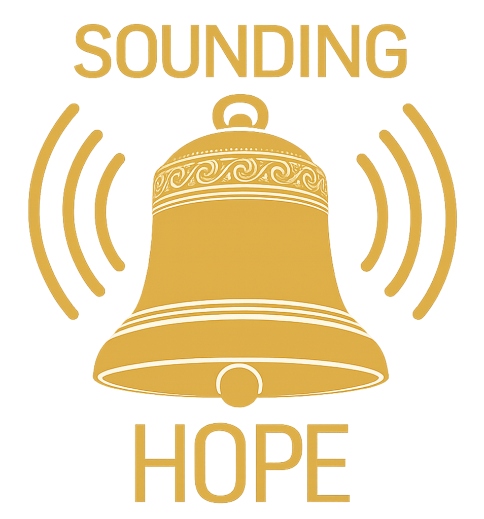 Gold bell with ringing sound effects with Sounding Hope centered around it.