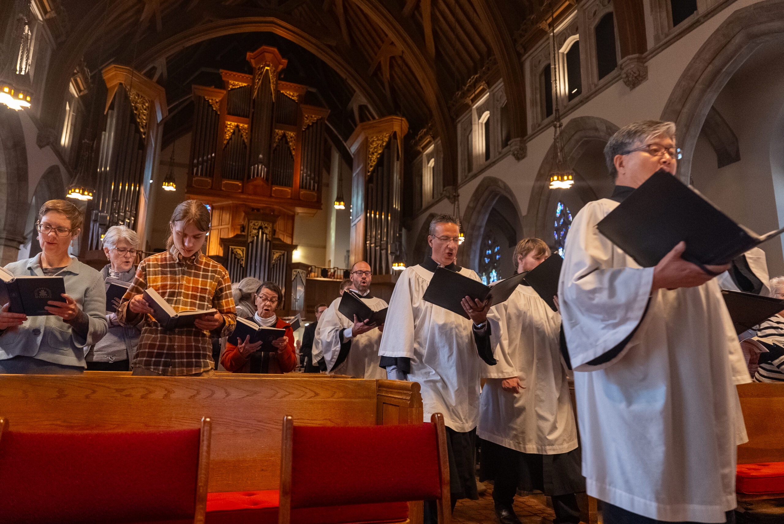 Congregation and choir singing together