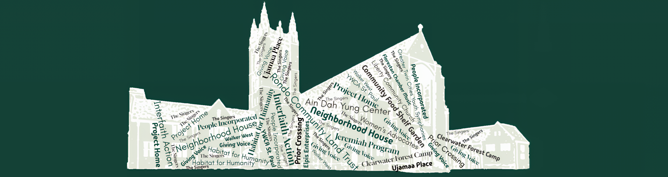 House of Hope church silhouette filled with names of community partners.